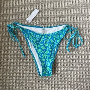 Bright Swimwear Floral Tie-Side Bikini Bottom in Blue & Green